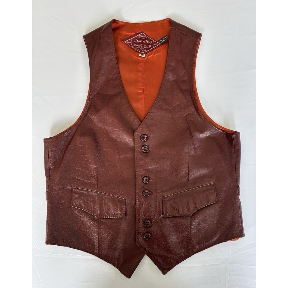 Vintage Dutch Boy Brown Leather Vest 38 Cowboy Ranch Western 70s Retro